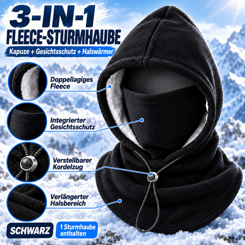 Fleece sturmhaube 3in1 schwarz - sturmhaube,